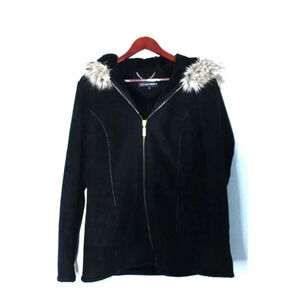 Ellen Tracy Sz S Gorgeous Faux-Fur / Suede Sherpa Zip-Up Black Jacket Coat